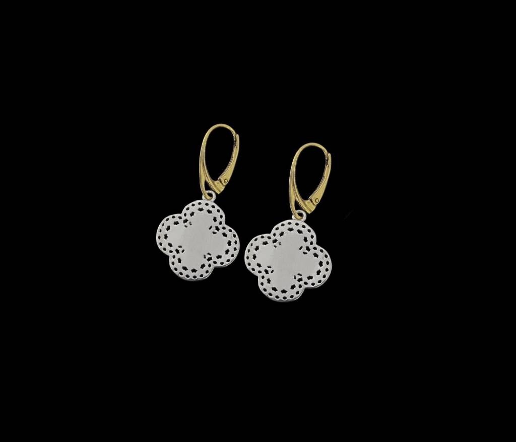 SMALL SILVER BORDER CLOVER EARRINGS WITH GP FRENCH HOOK