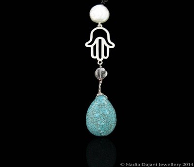 Silver Hand Of Fatima Tie Necklace