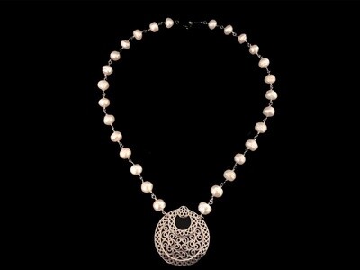 Pearl Necklace with Large Crescent Pendant