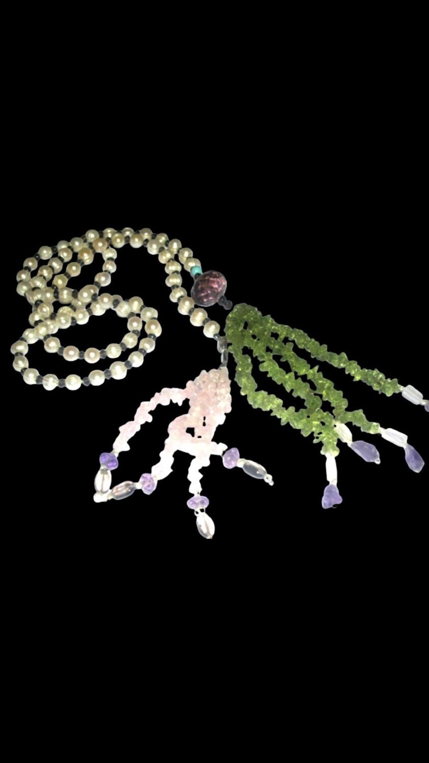 PEARL TIE SCARF WITH COLOURED GEMSTONES