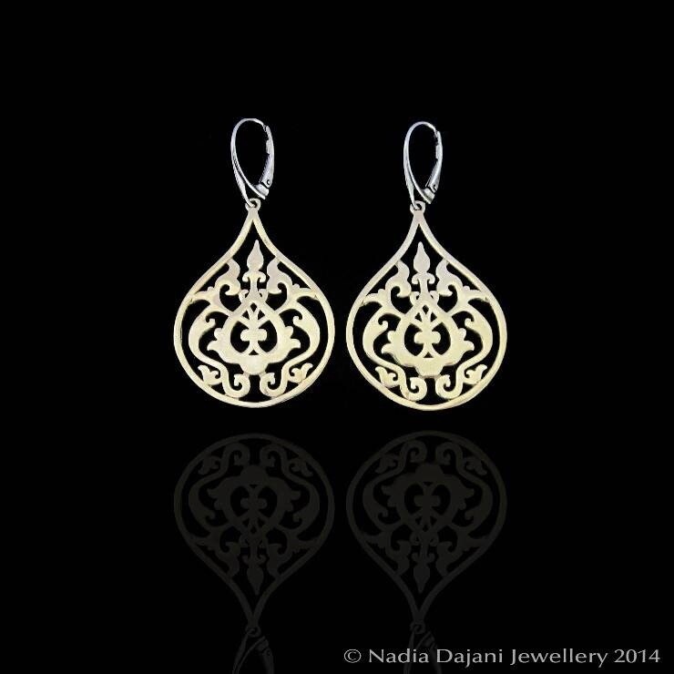 LARGE GP ARABESQUE EARRINGS. FRENCH CLASP SLV