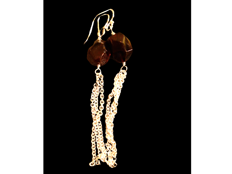 SILVER CHAIN TASSEL &amp; STONE EARRING