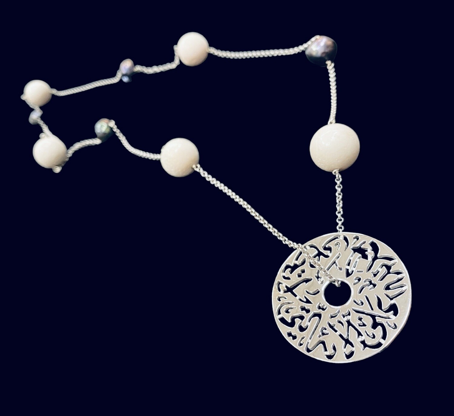 Large Stones and Chain Necklace with Large Disc