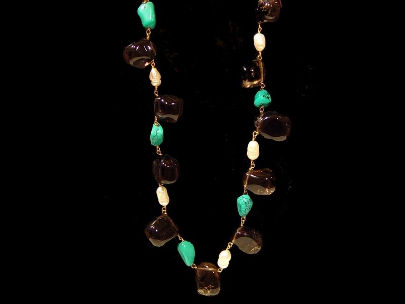 ROMAN NECKLACE WITH SMOKEY. TURQ &amp; PEARLS