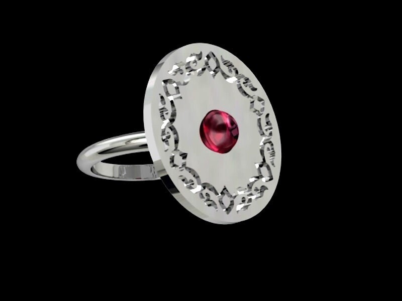 ROUND ARABESQUE RING WITH CABOCHON
