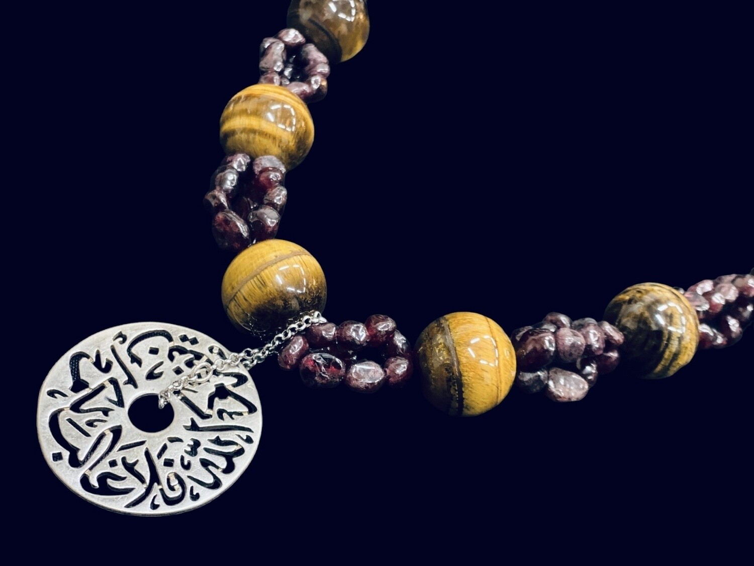 Tiger Eye and Garnet Necklace with Disc