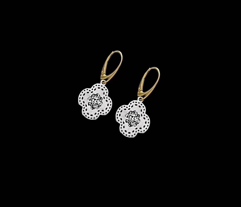 TWO TONE SMALL CLOVER EARRINGS FRENCH HOOK