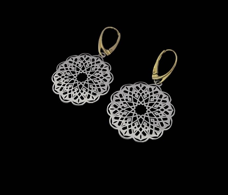 ROUND GEOMETRIC EARRINGS TWO TONE