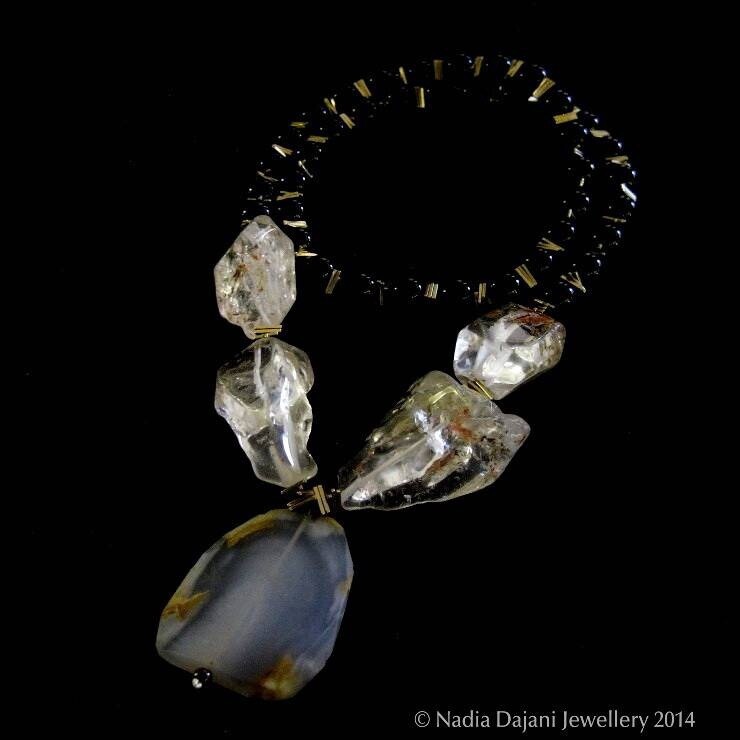 ONYX LONG NECKLACE WITH FIVE GEMSTONES