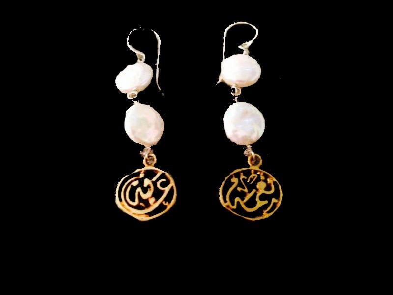 2 Tier button pearl earrings with gold plated word