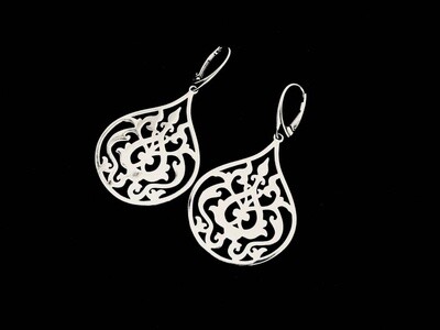 Large Silver Arabesque Earrings with French Clasp