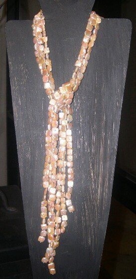SQUARE BIWA PEARLS SCARF NECKLACE 3 ROWS