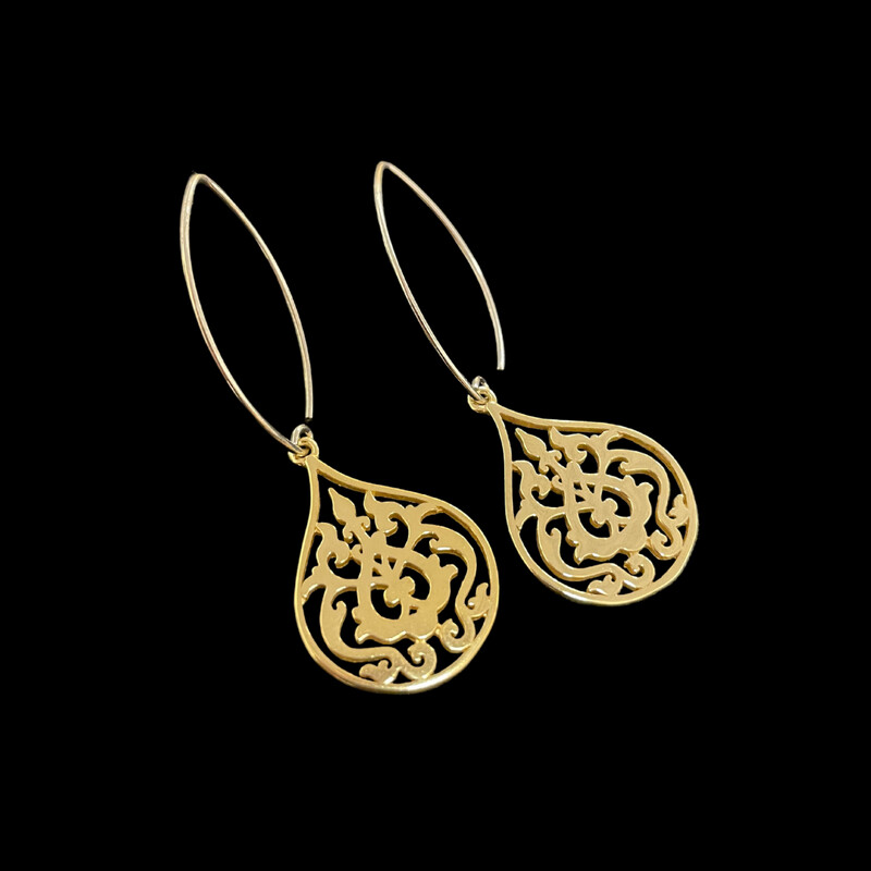 Small Oval Hoop with Small Gold Plated Arabesque