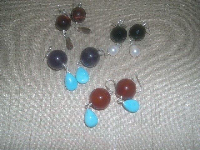 LARGE STONE WITH DROP STONE EARRINGS