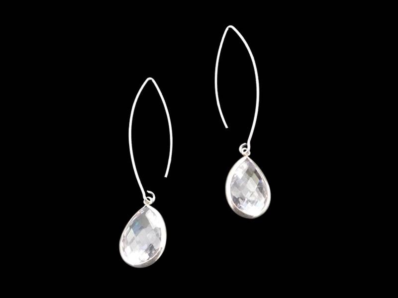 OVAL HOOK EARRINGS WITH TEAR DROP GEMSTONE. WITH SILVER BORDER