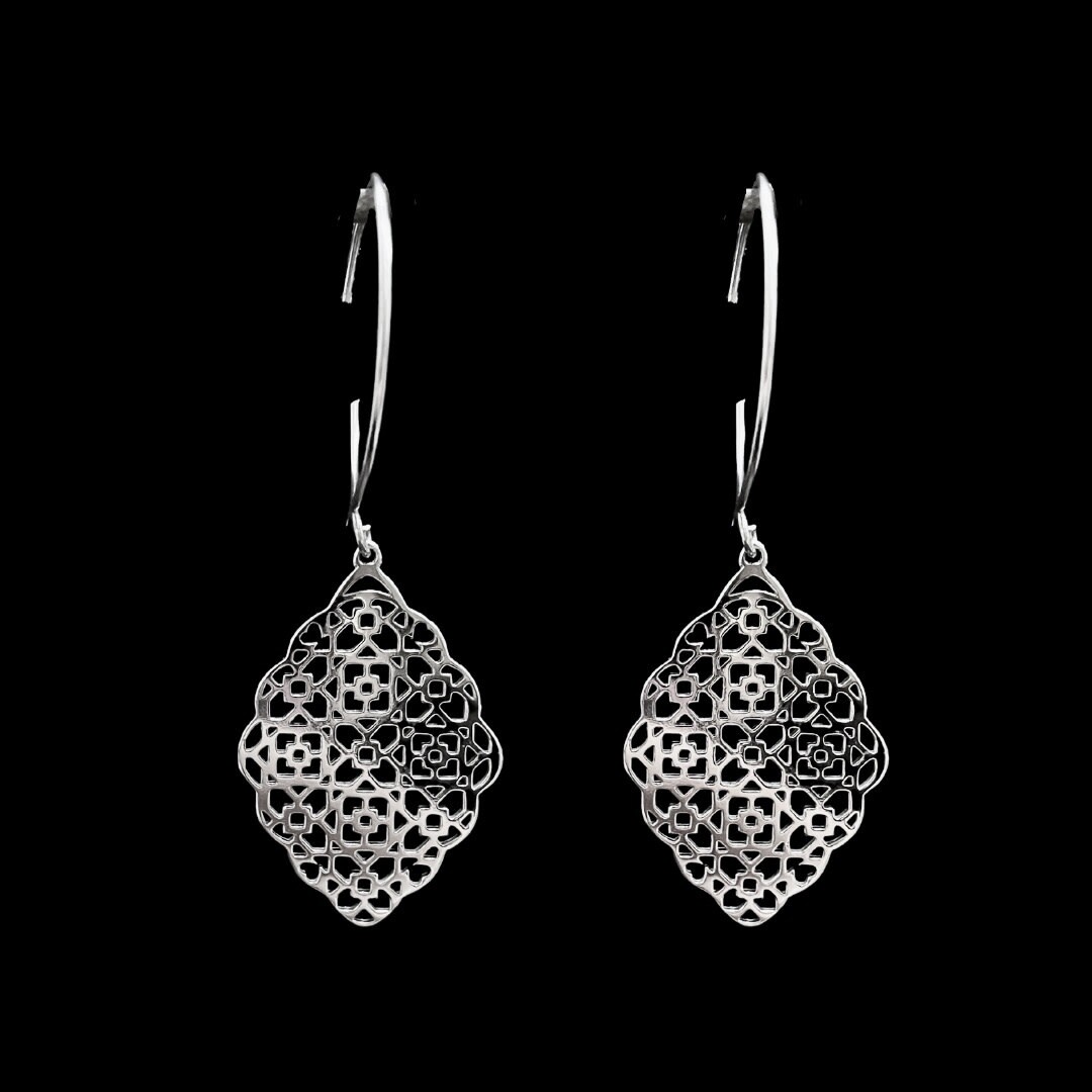 Silver Geometric Earrings with Hoop