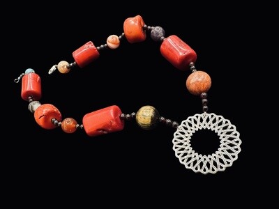 Large Stone Necklace with Karma Pendant