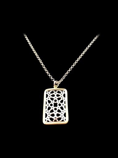 Granada With Gold Border Necklace on Silver Chain