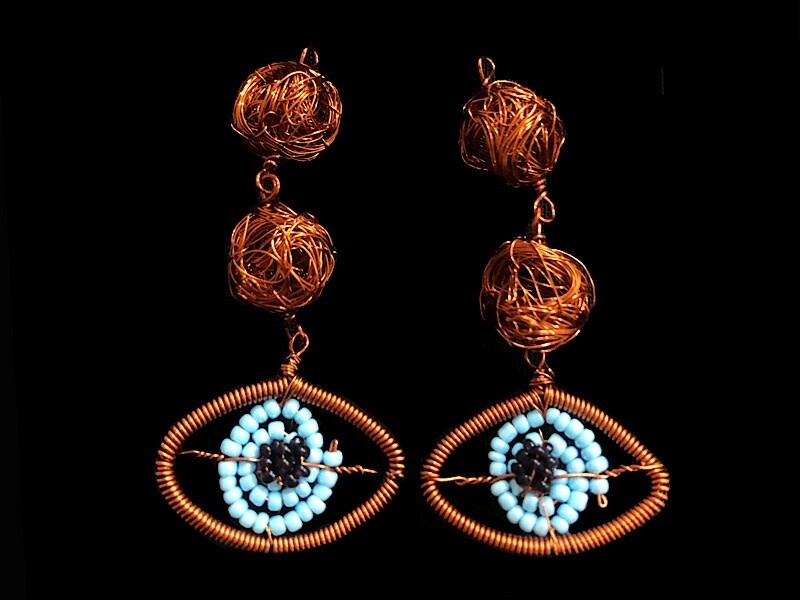 2-Tier Copper Bead And Eye Earrings
