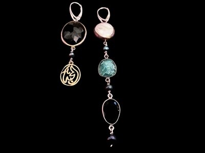 Asymmetric Hand Cut Stones With Salam Word Drop
