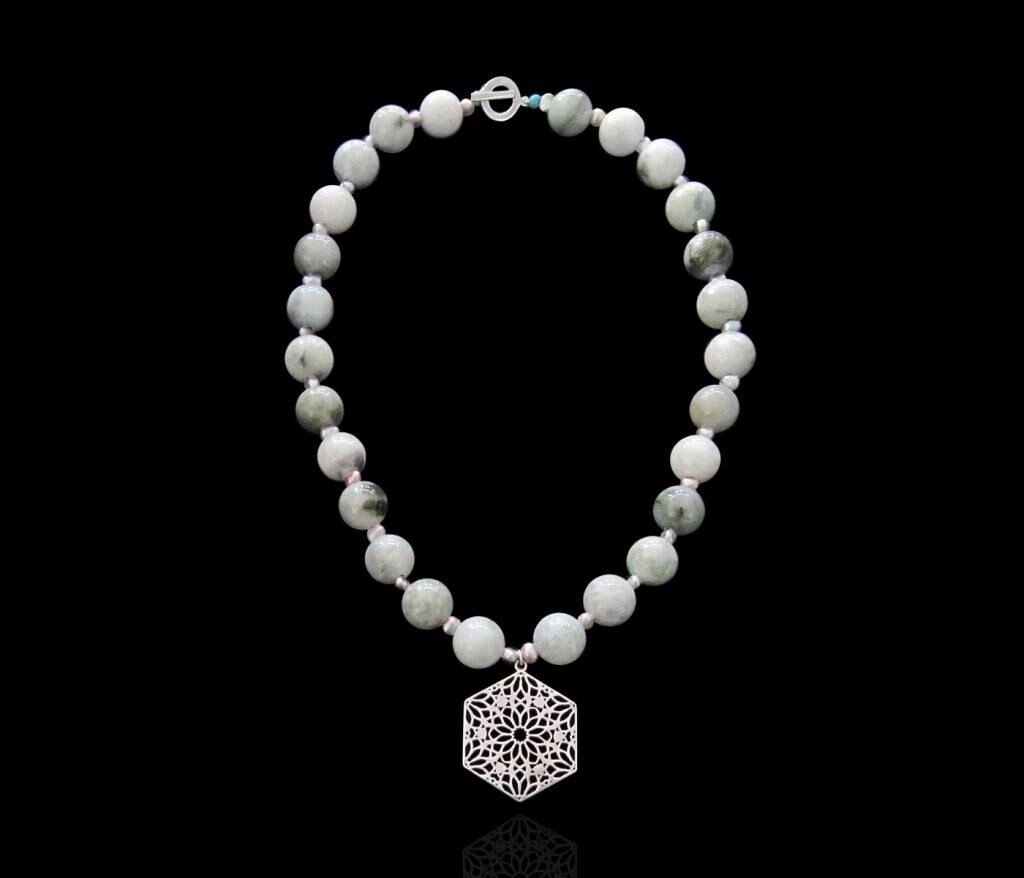 LARGE GEMSTONE NECKLACE &amp; HEXAGON