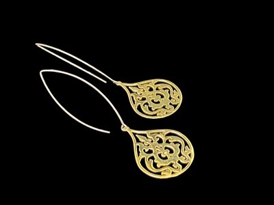 Long oval hook earrings with large arabesque gp