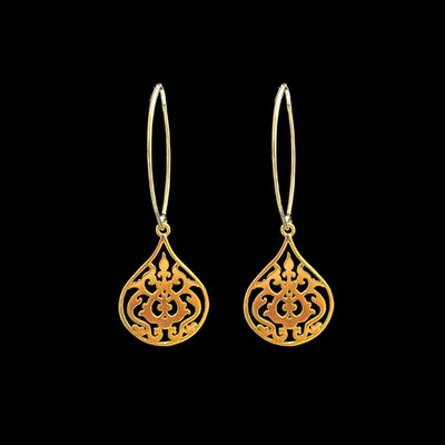 Small Oval Hoop with Small Gold Plated Arabesque