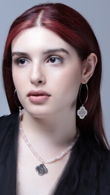Large Oval Hook Earrings with Silver Clover