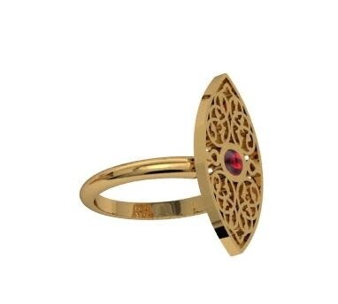 OVAL ARABESQUE RING SINGLE BAND WITH GARNET