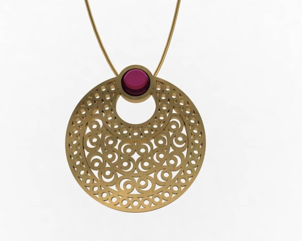 LARGE CRESCENT NECKLACE WITH CABOCHON STONE