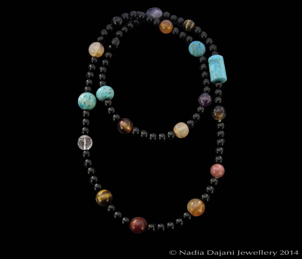 LONG ONYX NECKLACE WITH GEMSTONES