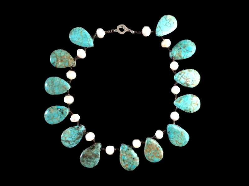 TURQUOISE AND PYRITES COLLAR NECKLACE