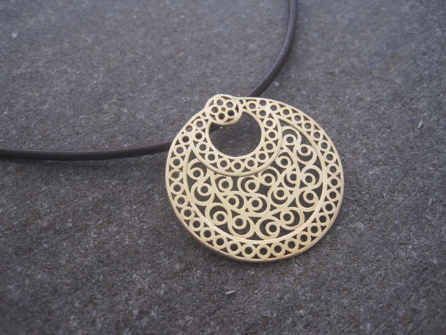 LEATHER NECKLACE WITH GP LARGE CRESCENT PENDANT