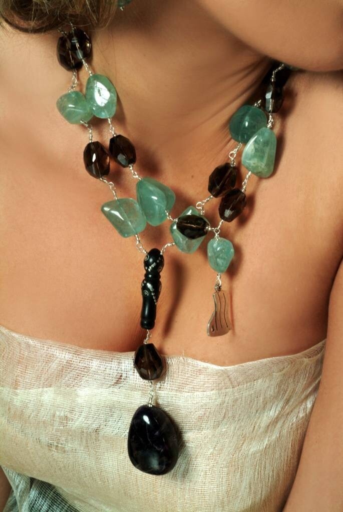 TWIN NECKLACES WITH AQUA. SMOKEY &amp; YOUSOR