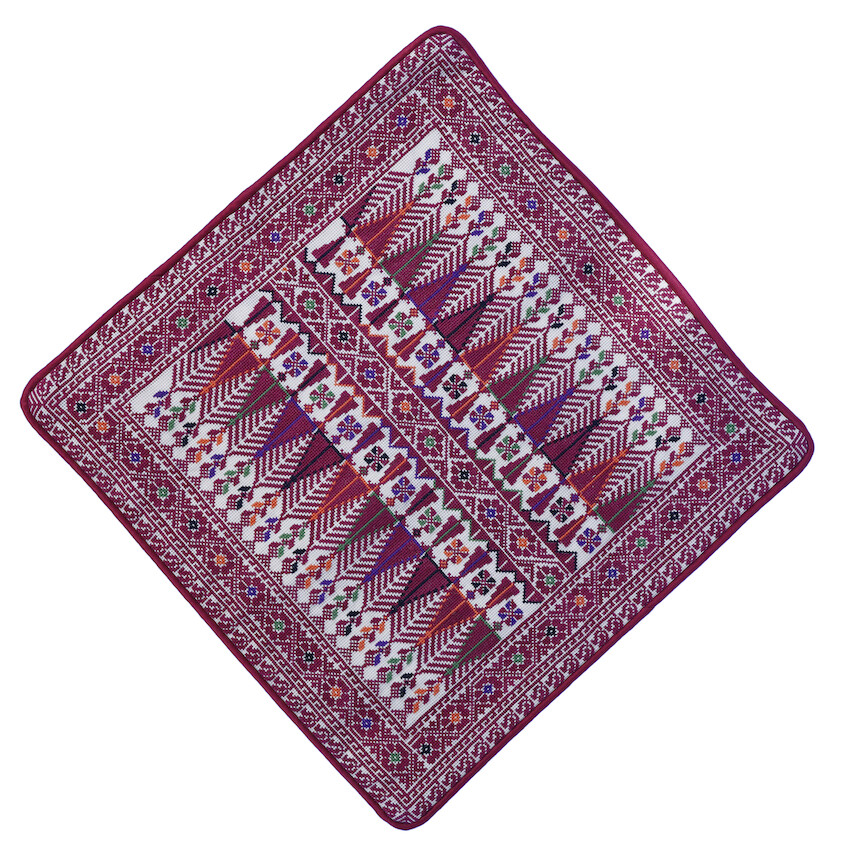 SQUARE CUSHION BURGUNDY THIN PINES