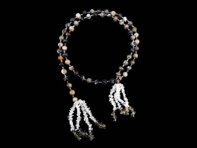 Onyx Tie Necklace with Gemstone Tassel