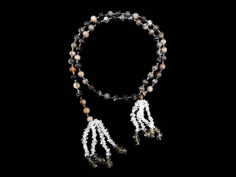 Onyx Tie Necklace with Gemstone Tassel