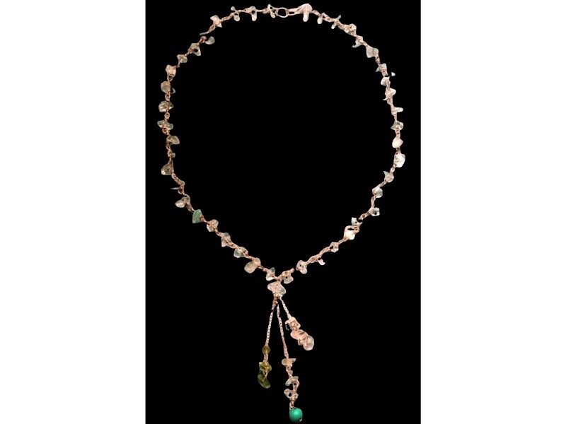 STONE WIRE NECKLACE WITH TURQUOISE STONE &amp; TASSEL