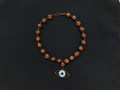 Copper bead necklace with Evil eye motif