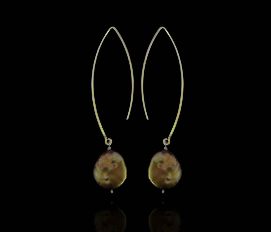 LONG GP HOOK EARRINGS WITH GEMSTONE DROP