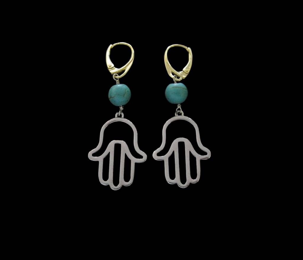 TWO TONE FATIMA EARRING WITH STONE