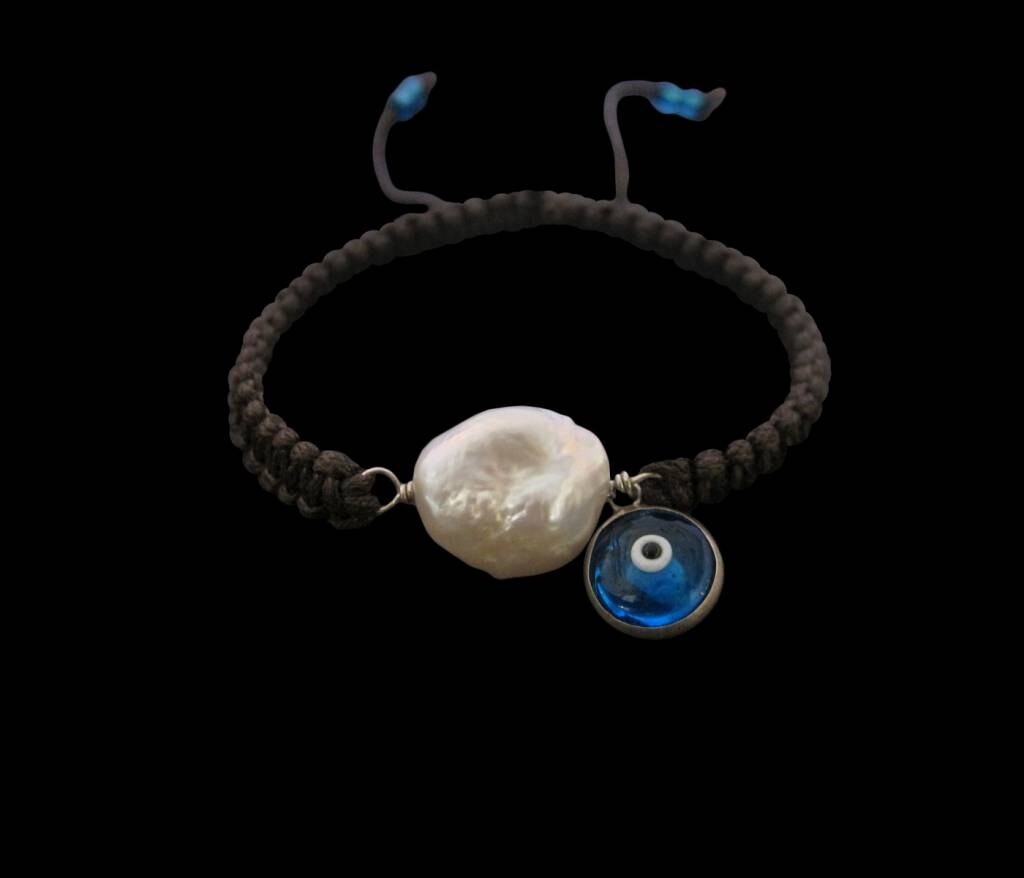 Pearl &amp; Eye Bracelet On Cord