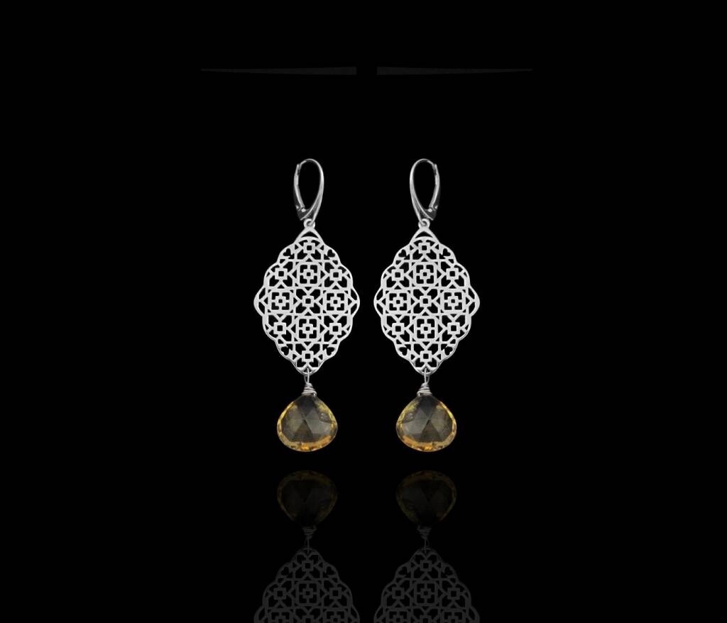 SILVER GEOMETRIC EARRINGS WITH CUT CITRINES