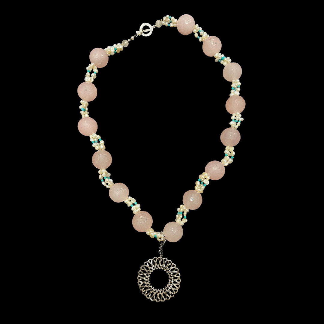 LARGE STONE NECKLACE WITH LARGE KARMA PENDANT