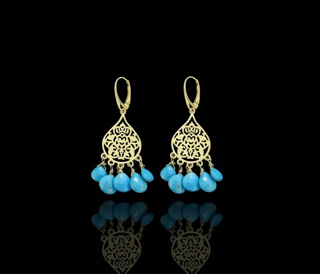 SMALL ARABESQUE GP EARRINGS WITH 5 CUT STONE DROPS