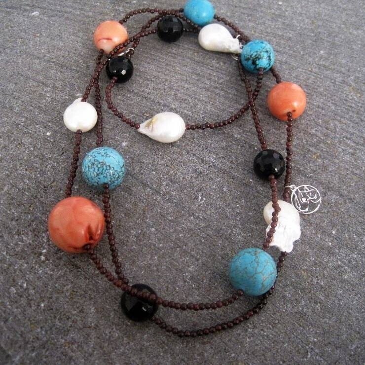 LONG SPACE GEMSTONE NECKLACE WITH LARGE STONES