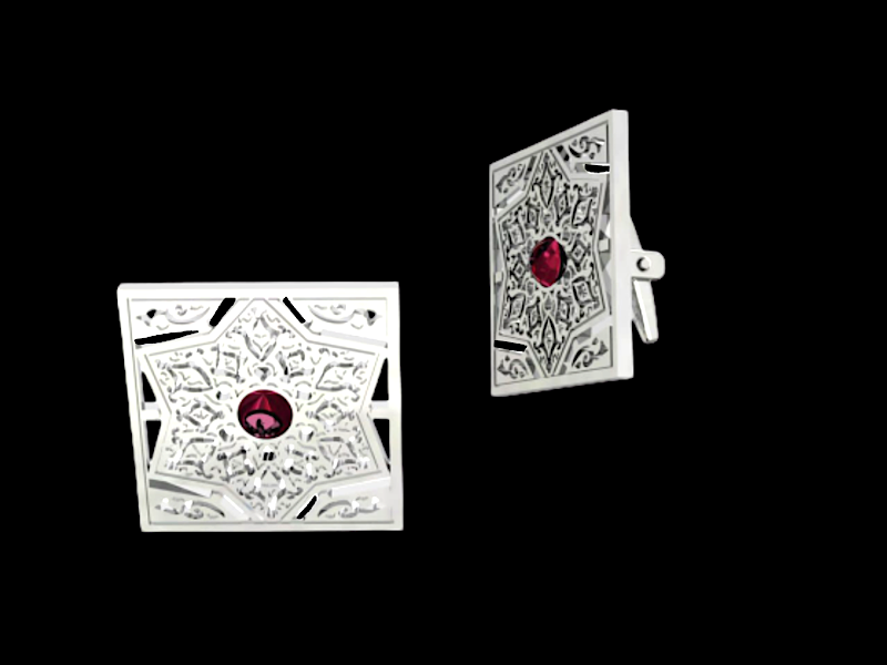 SQUARE STAR CUFFLINKS WITH CABOCHON SILVER
