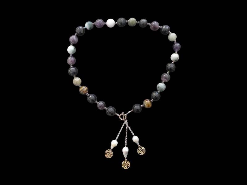 LARGE STONE NECKLACE WITH FALLAH KHEIR AND PEARL DROPS