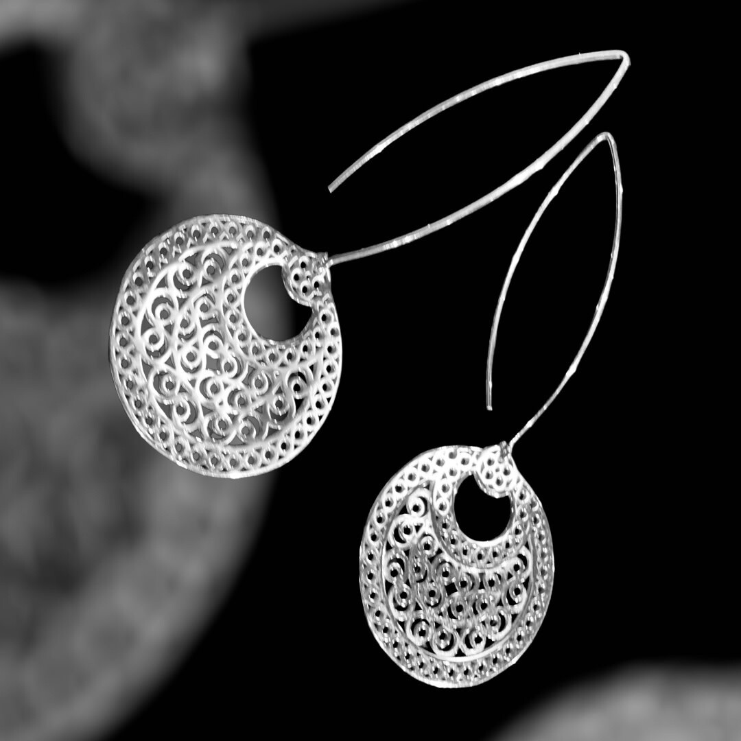 LONG OVAL HOOK EARRINGS WITH LARGE CRESCENT MOTIF