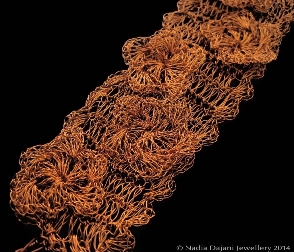 Copper lace bracelet with flowers